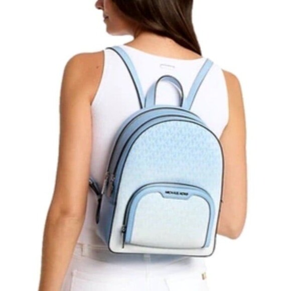 New Michael Kors Jaycee Medium Ombré Signature Logo Backpack Light Sky - Picture 2 of 3